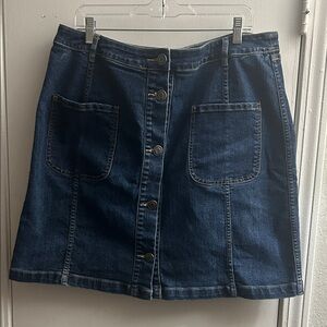 Dark Wash Button-Front A-Line Denim Mini Skirt